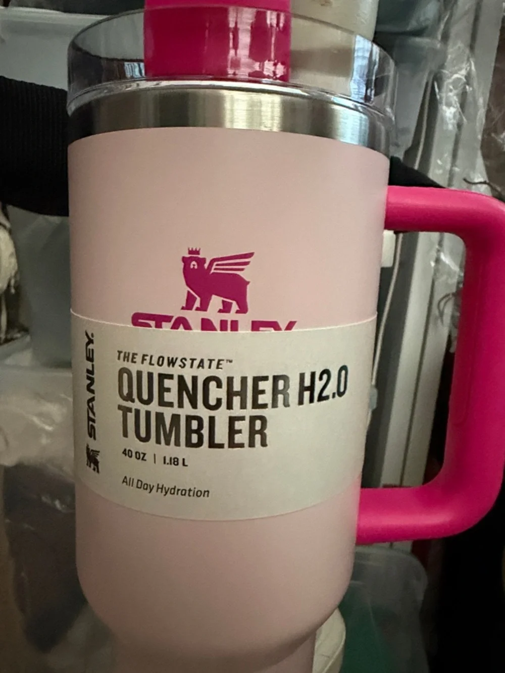 Stanley Cherry Blossom Pink Tumbler with Hot Pink Handle - Picture 3 of 3